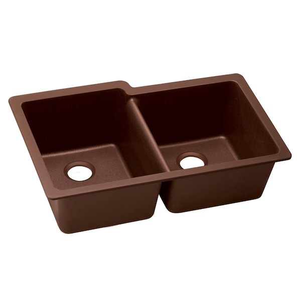 Elkay Quartz Classic 33 X 20-1/2 X 9-1/2 Offset Double Bowl Undermount Sink Pecan ELGU250RPC0 - main